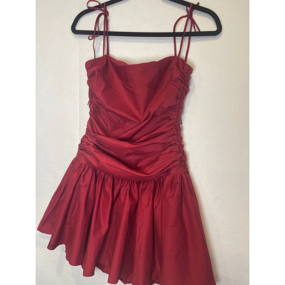 LUCY IN THE SKY Ruched Fit and Flare Dress in Red (size M)